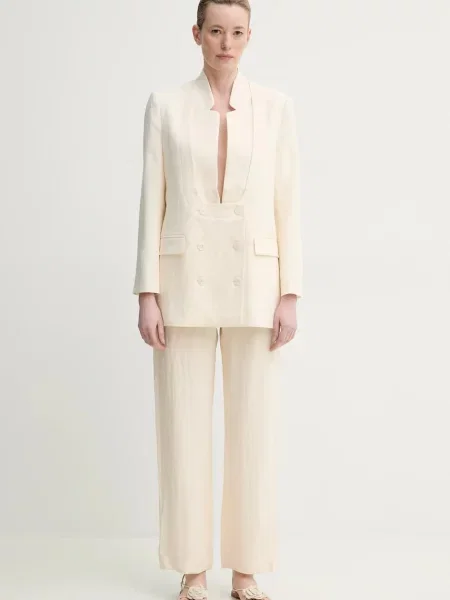 MUNTHE spodnie FARRIS proste high waist beżowy