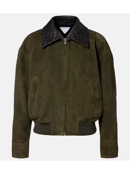 Kurtka skórzana Bottega Veneta zielona