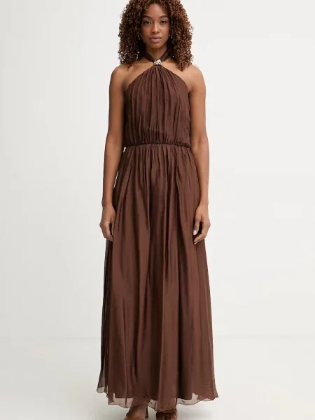 Haveone sukienka z jedwabiem brązowa