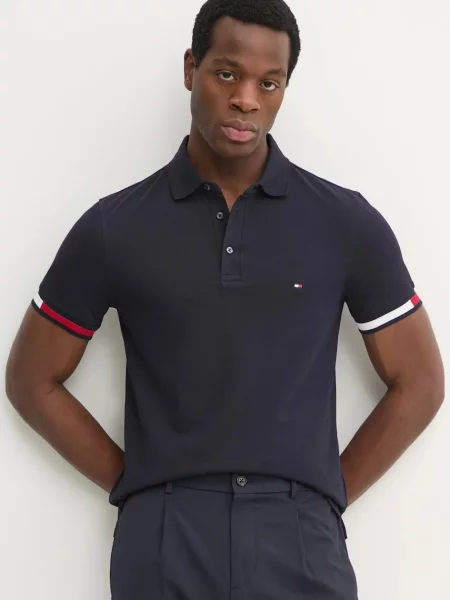 Тениска с яка Tommy Hilfiger с апликация тъмносиньо