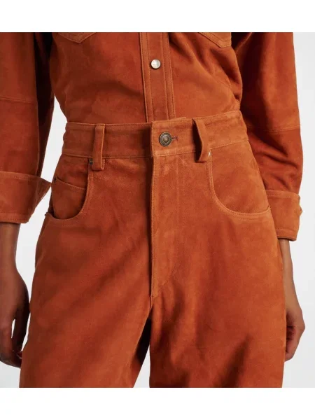 Pantaloni Isabel Marant din piele de căprioară portocaliu