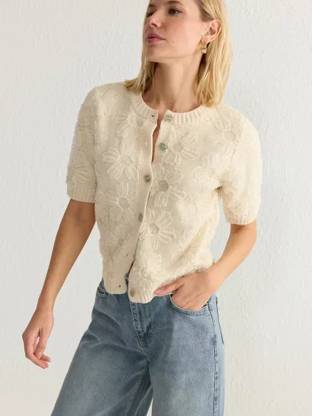 Trendyol Geacă tricotată ecru