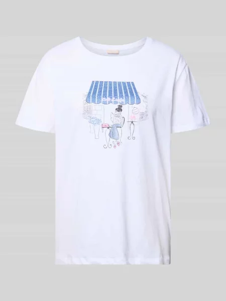 T-shirt z motywem i obszyciem ozdobnymi kamieniami Liu Jo White biała