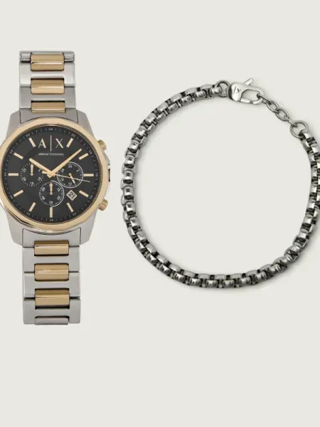 Armani Exchange ceas si bratara negru argintiu