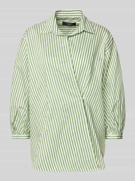 Bluzka kopertowa o kroju relaxed fit z mieszanki bawełny i jedwabiu model ‘CECI’ Weekend Max Mara zielona