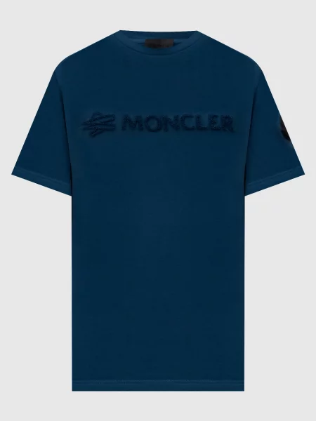 Футболка з фактурним логотипом Moncler синя