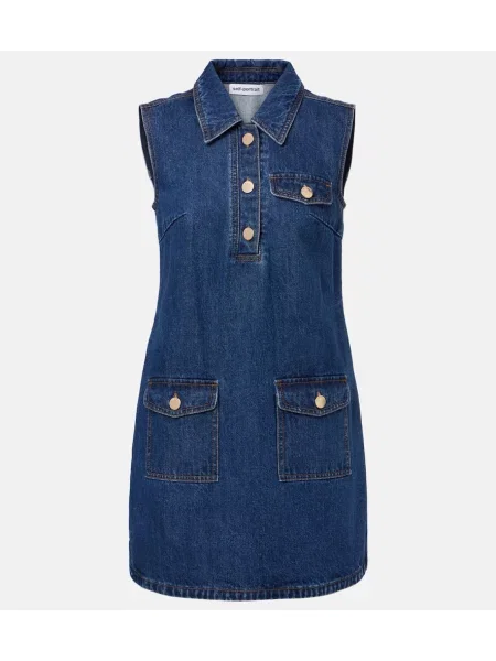 Rochie din denim Self-portrait albastru