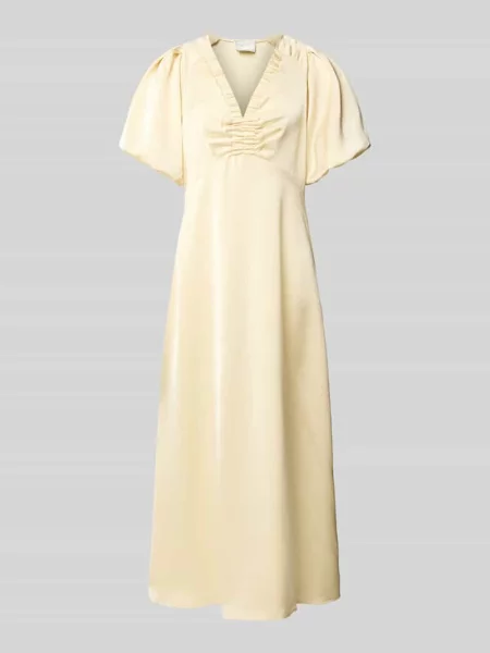 Sukienka midi z dekoltem w serek i bufiastym rękawem model ‘Illana’ Neo Noir żółta