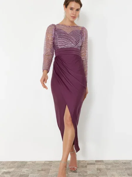 Rochie de seară Trendyol cu paiete tricotate eleganta