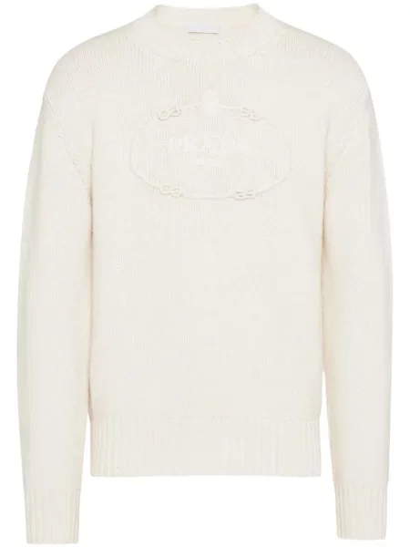 Pulover Prada cu broderie de lână alb
