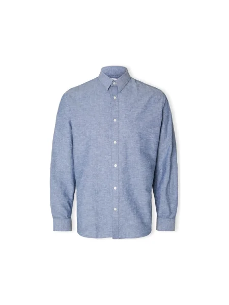 Cămașă Selected de in cu mâneci lungi lungă albastru