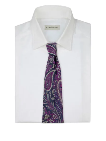 Cravată Etro de mătase cu model paisley violet