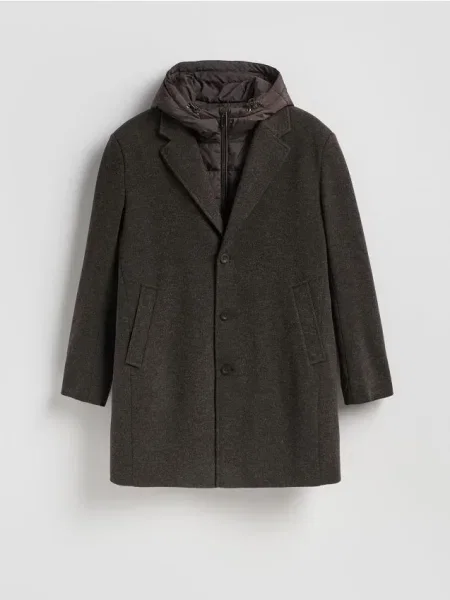 Reserved Palton cu glugă maro-închis maro