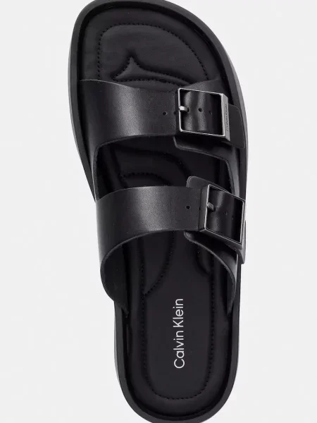 Calvin Klein papucs férfi bőr ERGON DOUBLE BAR SANDAL LTH fekete