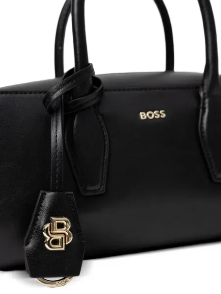 Kožna shopper torbica Boss s autogramom crna