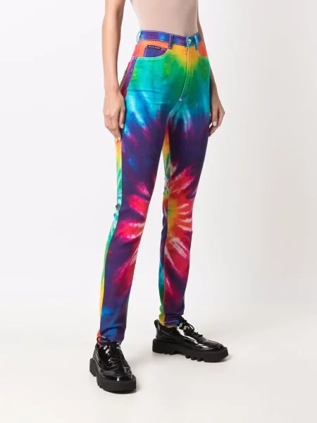 Tie dye skinny jeansy skinny Philipp Plein z nadrukiem niebieskie