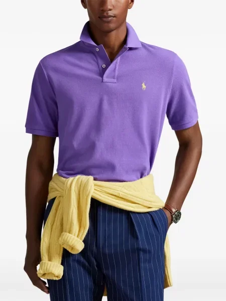 Fleece polo Polo Ralph Lauren με κέντημα με λαιμόκοψη v κόκκινο