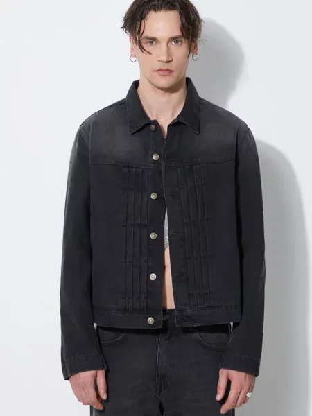Geaca jeans Denim Truck Jacket barbati de tranzitie oversize negru