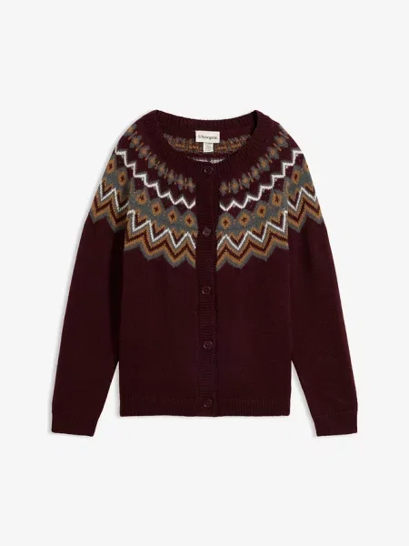 Sweter rozpinany w norweski wzór z raglanowymi rękawami czerwony