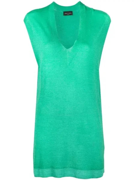 Pulover Roberto Collina fără mâneci cu decolteu în V verde