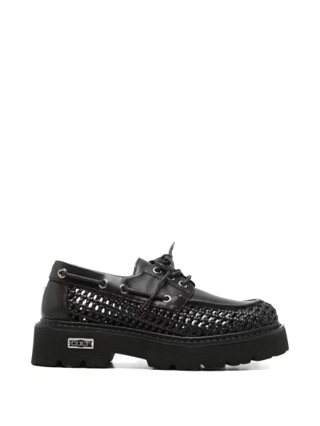 Sneakerși Cult cu șireturi din piele negru