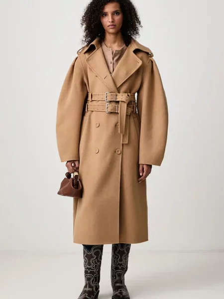 GANNI Splittable Trench palton din lână pentru femei