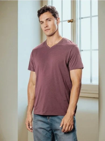 Sinsay Koszulka basic z dekoltem w serek fioletowy