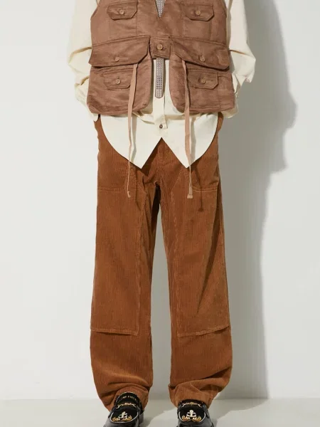 Engineered Garments pantaloni de catifea cord Climbing Pant drept portocaliu