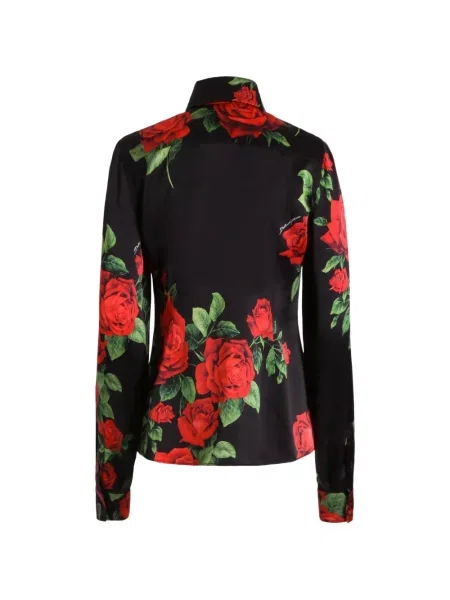 Сатенена риза Dolce & Gabbana с принт черно