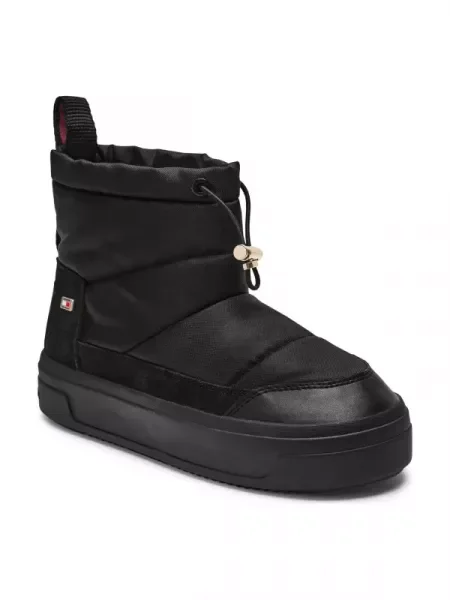 Tommy Hilfiger Hótaposó Flag Mini Snowboot bőr hozzáadásával fekete