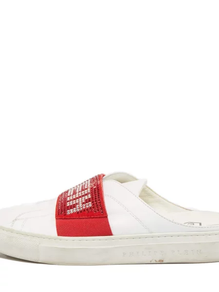 Papuci tip mules Philipp Plein din piele de cristal alb