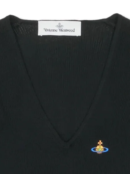 Пуловер Vivienne Westwood бродиран с V-образно деколте черно