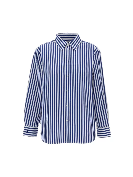 Bluzka koszulowa o kroju relaxed fit z wyhaftowanym logo model ‘Ligh’ Polo Ralph Lauren niebieska