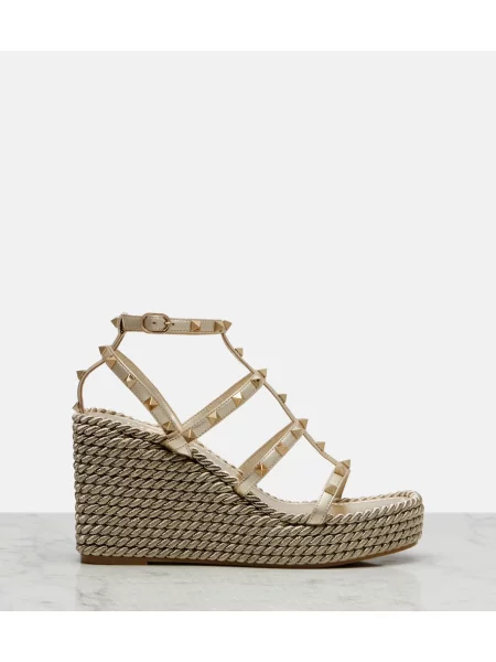 Bőr éksarkú espadrilles Valentino Garavani
