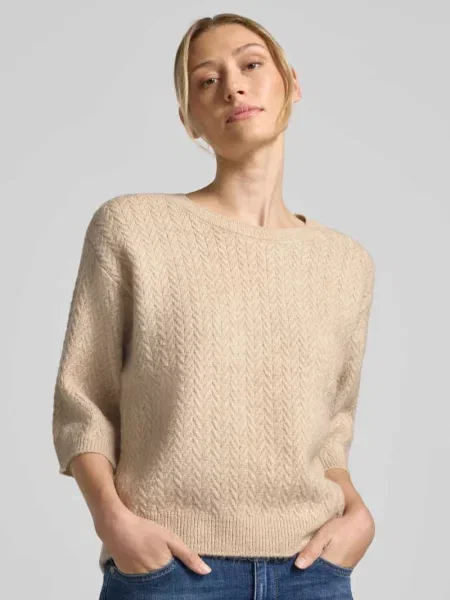 Sweter o kroju relaxed fit w dzianinowej optyce More & More beżowy