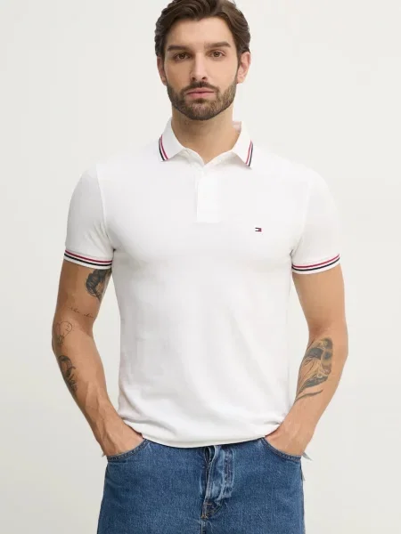 Koszulka polo o kroju slim fit z wyhaftowanym logo Tommy Hilfiger biała