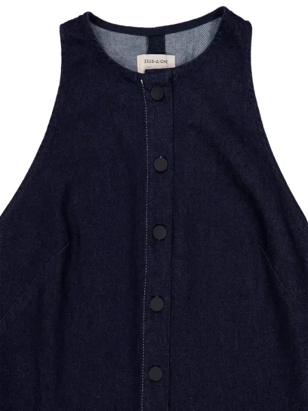 Rochie din denim Zeus+dione cu volane de costum albastru