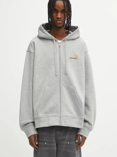 Carhartt WIP bluză Hooded American Script Jacket cu glugă melanj gri