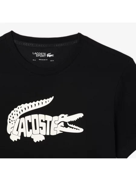 Lacoste Koszulka Sport Z Dekoltem Z Nadrukiem Regular Fit czarna