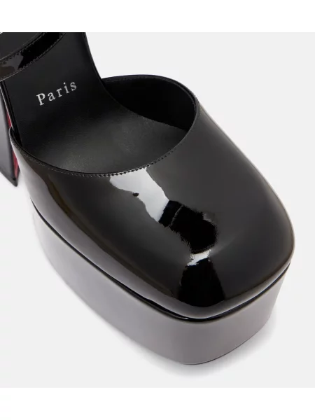 Kožené lakované lodičky Christian Louboutin na platforme čierna