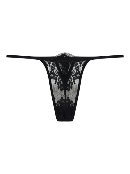 Chiloți tanga Dsquared2 cu model floral din dantelă negru
