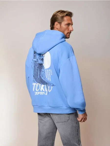 Sinsay Bluza hoodie z nadrukiem niebieski