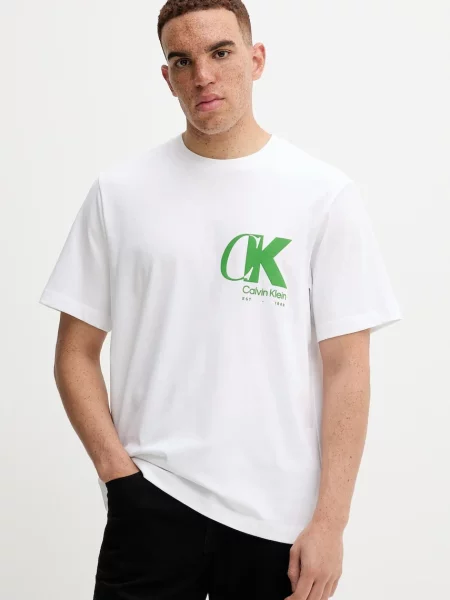 Тениска Calvin Klein с принт бяло