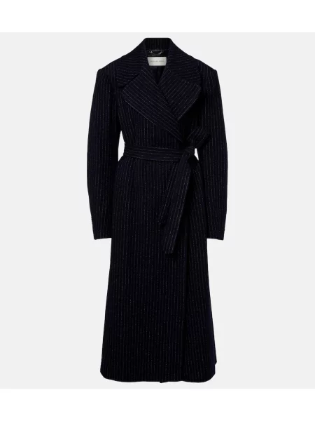 Palton Dries Van Noten de lână cu dungi albastru