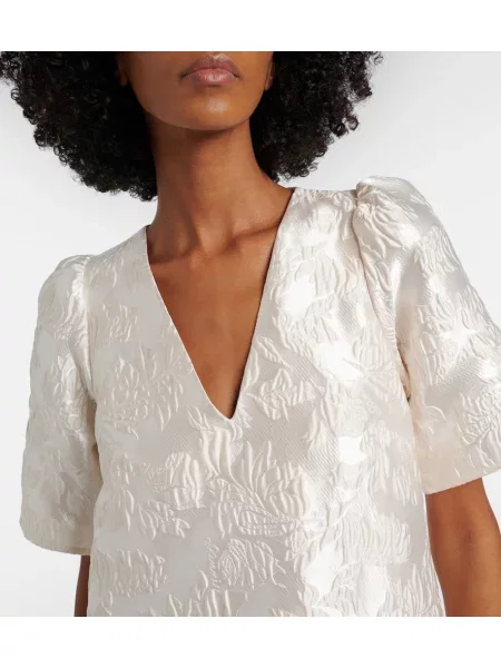 Rochie Ganni din satin cu model floral alb