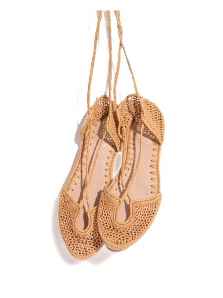 Балеринки Slo_hand_made с връзки с дантела кафяво