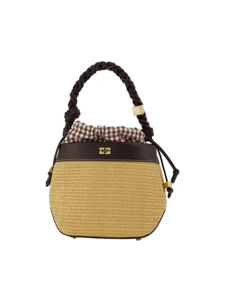 GANNI torebka crossbody pleciona Bou Raffia brązowa