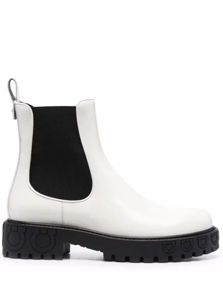 Botine chelsea Ferragamo alb