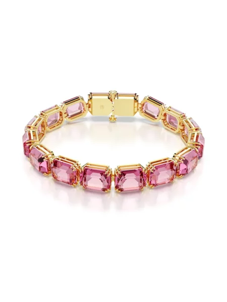 Lniana bransoletka Swarovski różowa