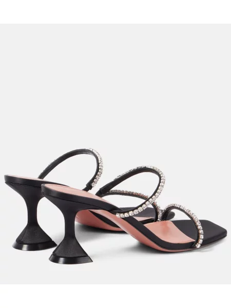 Papuci tip mules Amina Muaddi din satin negru